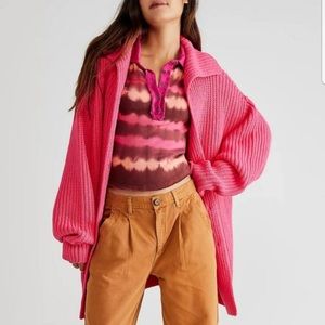 Free People Women’s Swim Too Deep Cardigan Sweater Pink Size XS Button Down
